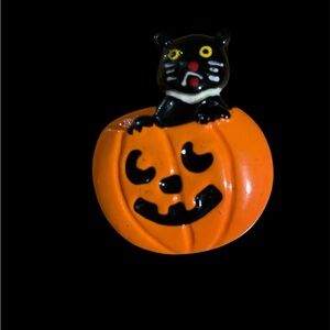 Halloween Cat and Pumpkin Brooch